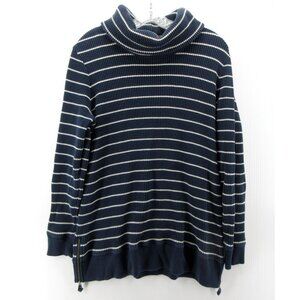 LL Bean Sweater XL Turtleneck Pullover Thermal Waffle Striped Knit